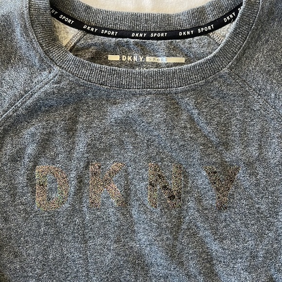 DKNY Women's Sport Sweatshirt, Gray with DKNY Logo in Gray Glitter Lettering - Picture 2 of 5